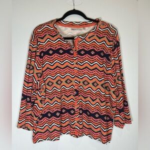 Coastal Cowgirl Rebecca Malone Orange/Navy Southwest Print Cardigan. Size XL.